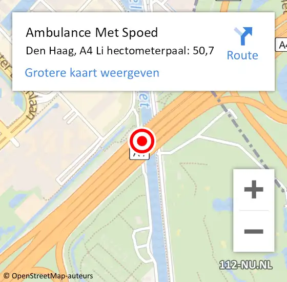 Locatie op kaart van de 112 melding: Ambulance Met Spoed Naar Den Haag, A4 L hectometerpaal: 50,2 op 28 november 2017 07:28