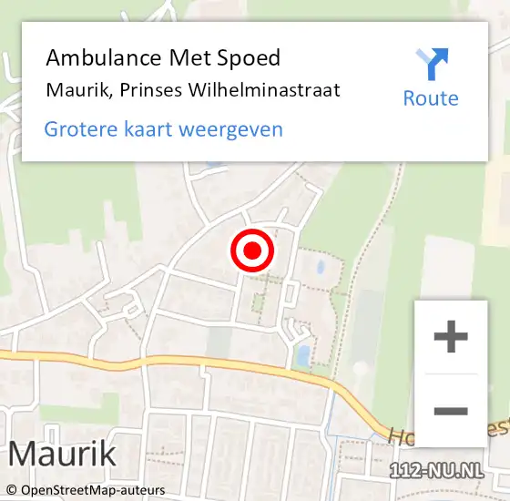 Locatie op kaart van de 112 melding: Ambulance Met Spoed Naar Maurik, Prinses Wilhelminastraat op 28 november 2017 08:20