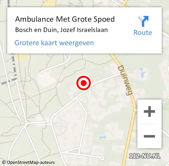 Locatie op kaart van de 112 melding: Ambulance Met Grote Spoed Naar Bosch en Duin, Jozef Israelslaan op 28 november 2017 08:35