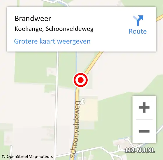 Locatie op kaart van de 112 melding: Brandweer Koekange, Schoonveldeweg op 8 februari 2014 01:58