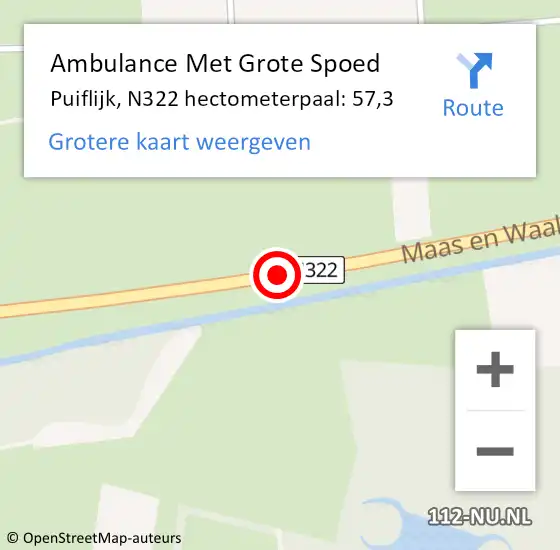 Locatie op kaart van de 112 melding: Ambulance Met Grote Spoed Naar Puiflijk, N322 hectometerpaal: 57,3 op 28 november 2017 09:12