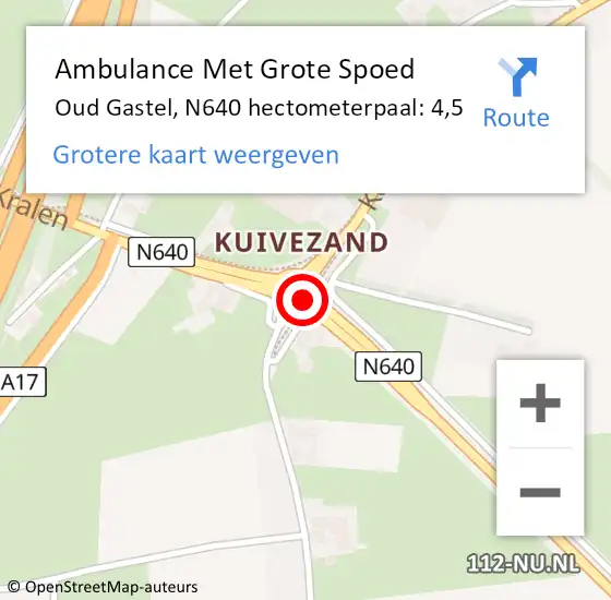 Locatie op kaart van de 112 melding: Ambulance Met Grote Spoed Naar Oud Gastel, N640 hectometerpaal: 4,5 op 28 november 2017 09:16