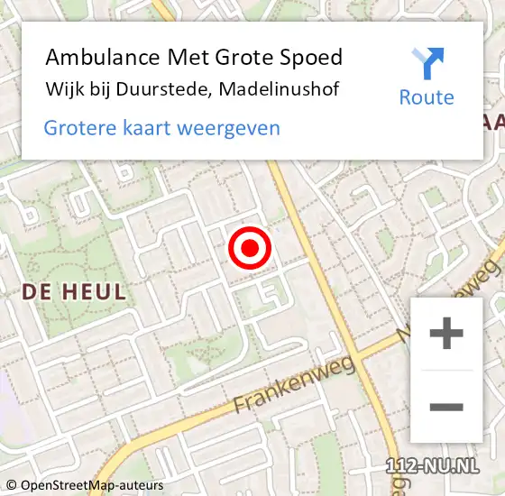 Locatie op kaart van de 112 melding: Ambulance Met Grote Spoed Naar Wijk bij Duurstede, Madelinushof op 28 november 2017 10:15