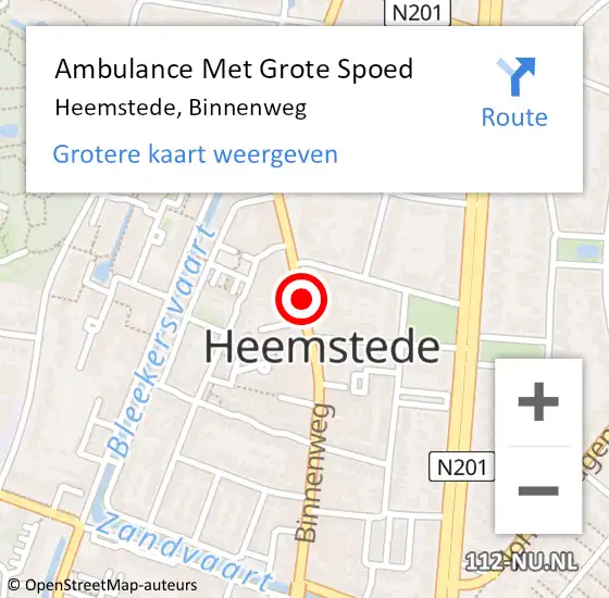 Locatie op kaart van de 112 melding: Ambulance Met Grote Spoed Naar Heemstede, Binnenweg op 28 november 2017 10:20