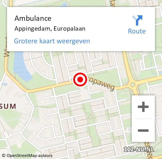 Locatie op kaart van de 112 melding: Ambulance Appingedam, Europalaan op 28 november 2017 13:05
