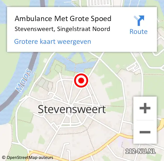 Locatie op kaart van de 112 melding: Ambulance Met Grote Spoed Naar Stevensweert, Singelstraat Noord op 8 februari 2014 03:11