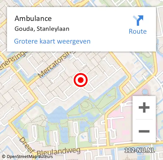 Locatie op kaart van de 112 melding: Ambulance Gouda, Stanleylaan op 28 november 2017 14:12