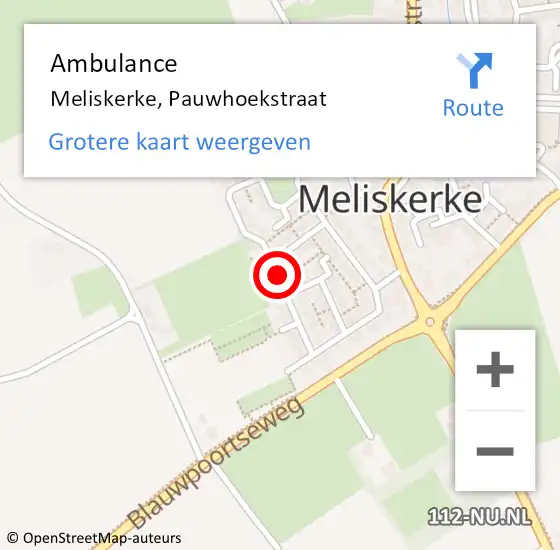 Locatie op kaart van de 112 melding: Ambulance Meliskerke, Pauwhoekstraat op 28 november 2017 14:13