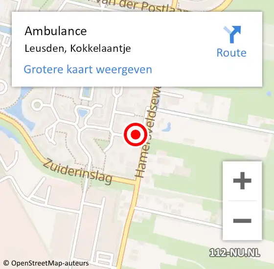 Locatie op kaart van de 112 melding: Ambulance Leusden, Kokkelaantje op 28 november 2017 15:35