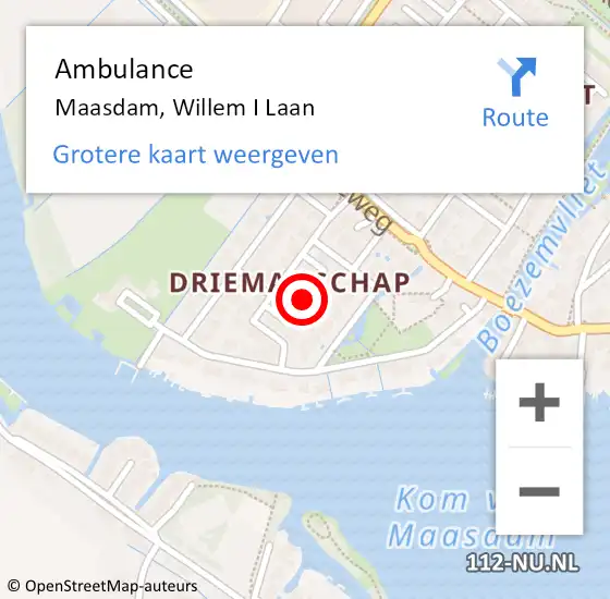 Locatie op kaart van de 112 melding: Ambulance Maasdam, Willem I Laan op 28 november 2017 16:04