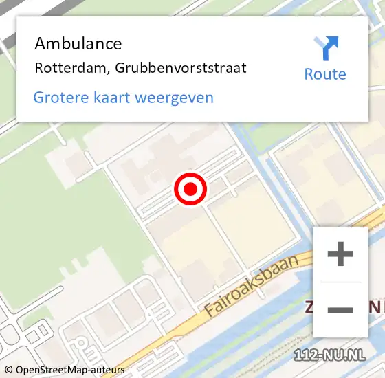 Locatie op kaart van de 112 melding: Ambulance Rotterdam, Grubbenvorststraat op 28 november 2017 16:33