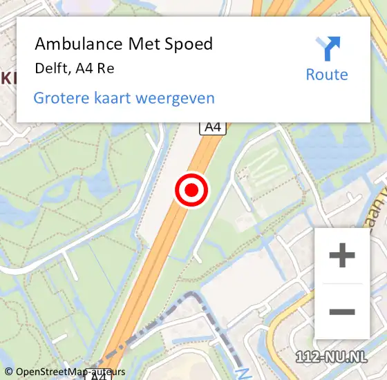 Locatie op kaart van de 112 melding: Ambulance Met Spoed Naar Delft, A4 R hectometerpaal: 46,6 op 28 november 2017 18:13