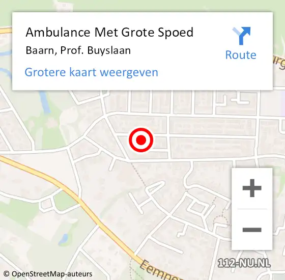 Locatie op kaart van de 112 melding: Ambulance Met Grote Spoed Naar Baarn, Prof. Buyslaan op 28 november 2017 19:45