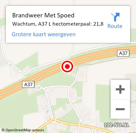 Locatie op kaart van de 112 melding: Brandweer Met Spoed Naar Wachtum, A37 L hectometerpaal: 21,8 op 29 november 2017 01:12