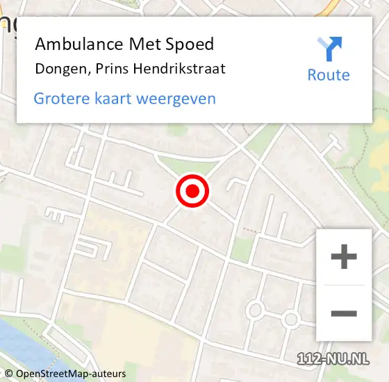 Locatie op kaart van de 112 melding: Ambulance Met Spoed Naar Dongen, Prins Hendrikstraat op 29 november 2017 06:26