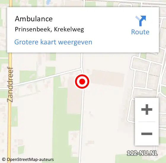 Locatie op kaart van de 112 melding: Ambulance Prinsenbeek, Krekelweg op 29 november 2017 08:53