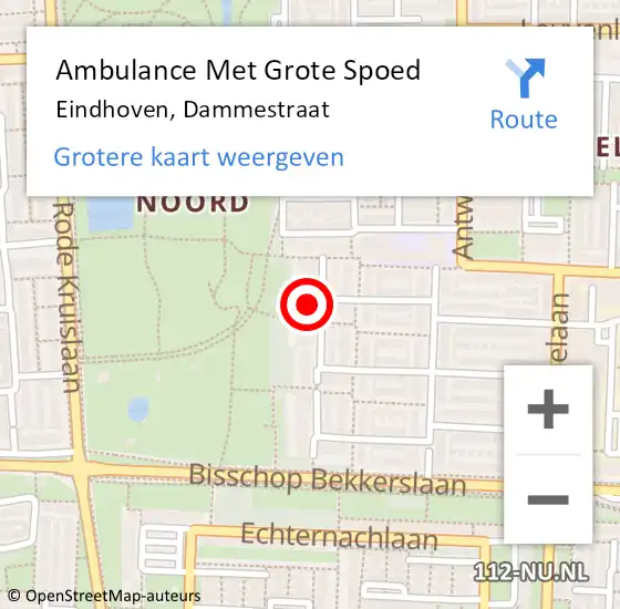 Locatie op kaart van de 112 melding: Ambulance Met Grote Spoed Naar Eindhoven, Dammestraat op 29 november 2017 09:55