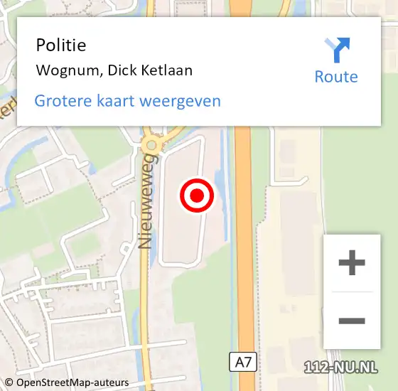 Locatie op kaart van de 112 melding: Politie Wognum, Dick Ketlaan op 29 november 2017 11:49