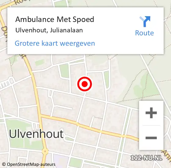 Locatie op kaart van de 112 melding: Ambulance Met Spoed Naar Ulvenhout, Julianalaan op 29 november 2017 12:26