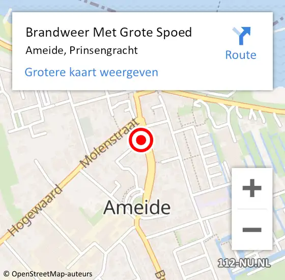 Locatie op kaart van de 112 melding: Brandweer Met Grote Spoed Naar Ameide, Prinsengracht op 29 november 2017 13:50