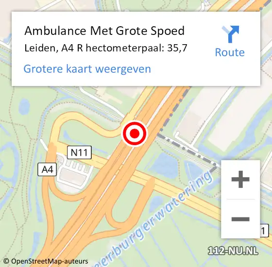 Locatie op kaart van de 112 melding: Ambulance Met Grote Spoed Naar Leiden, A4 R hectometerpaal: 34,7 op 29 november 2017 15:48