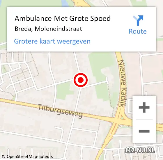 Locatie op kaart van de 112 melding: Ambulance Met Grote Spoed Naar Breda, Moleneindstraat op 29 november 2017 16:09