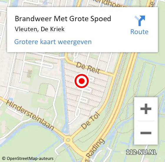 Locatie op kaart van de 112 melding: Brandweer Met Grote Spoed Naar Vleuten, De Kriek op 29 november 2017 16:50