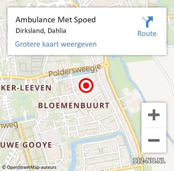 Locatie op kaart van de 112 melding: Ambulance Met Spoed Naar Dirksland, Dahlia op 29 november 2017 18:09