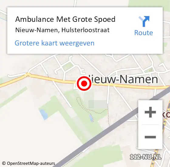 Locatie op kaart van de 112 melding: Ambulance Met Grote Spoed Naar Nieuw-Namen, Hulsterloostraat op 8 februari 2014 08:55