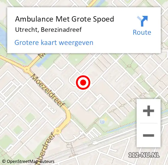 Locatie op kaart van de 112 melding: Ambulance Met Grote Spoed Naar Utrecht, Berezinadreef op 29 november 2017 22:13