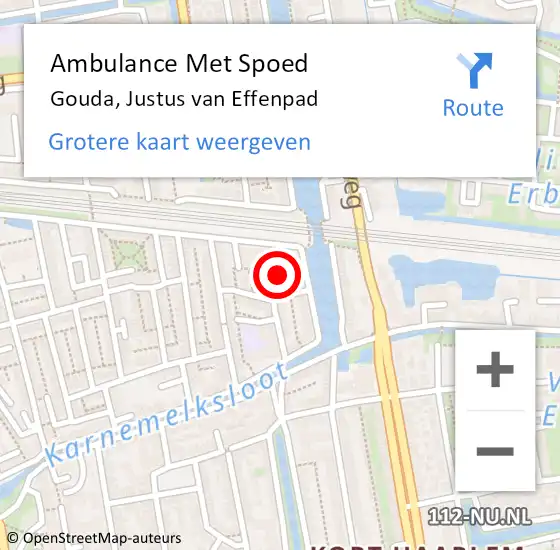 Locatie op kaart van de 112 melding: Ambulance Met Spoed Naar Gouda, Justus van Effenpad op 30 november 2017 01:36