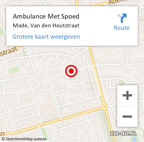 Locatie op kaart van de 112 melding: Ambulance Met Spoed Naar Made, Van den Houtstraat op 30 november 2017 07:25