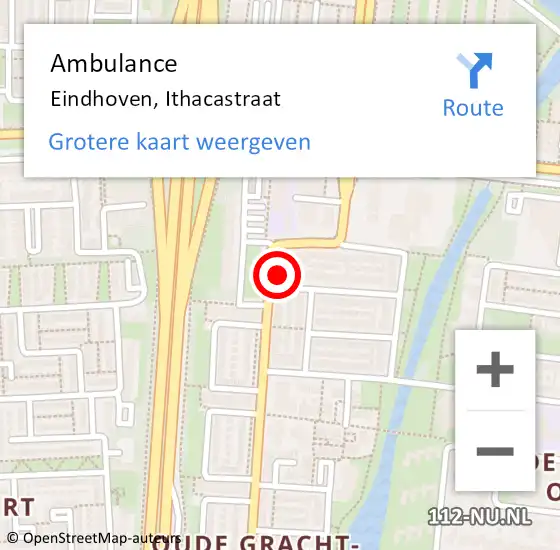 Locatie op kaart van de 112 melding: Ambulance Eindhoven, Ithacastraat op 30 november 2017 10:53