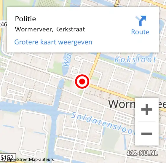 Locatie op kaart van de 112 melding: Politie Wormerveer, Kerkstraat op 30 november 2017 11:21