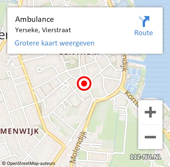 Locatie op kaart van de 112 melding: Ambulance Yerseke, Vierstraat op 30 november 2017 11:53