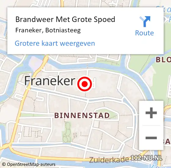 Locatie op kaart van de 112 melding: Brandweer Met Grote Spoed Naar Franeker, Botniasteeg op 30 november 2017 12:29