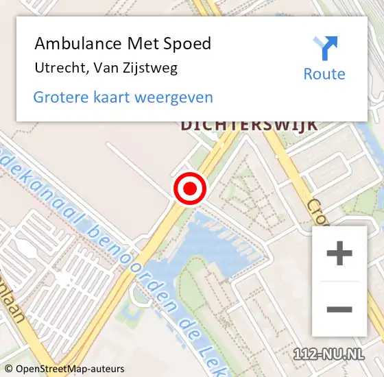 Locatie op kaart van de 112 melding: Ambulance Met Spoed Naar Utrecht, Van Zijstweg op 30 november 2017 12:49