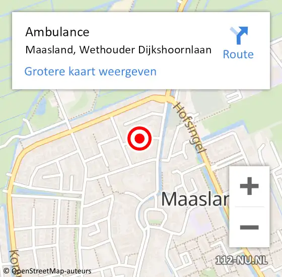 Locatie op kaart van de 112 melding: Ambulance Maasland, Wethouder Dijkshoornlaan op 30 november 2017 12:55