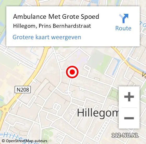 Locatie op kaart van de 112 melding: Ambulance Met Grote Spoed Naar Hillegom, Prins Bernhardstraat op 30 november 2017 14:16