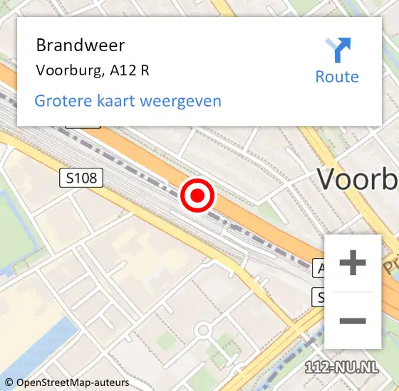 Locatie op kaart van de 112 melding: Brandweer Voorburg, A12 R op 30 november 2017 14:25