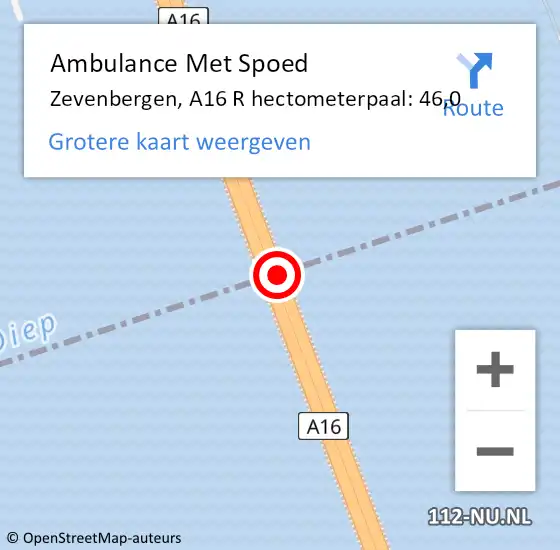 Locatie op kaart van de 112 melding: Ambulance Met Spoed Naar Breda, A16 L hectometerpaal: 68,9 op 30 november 2017 15:22