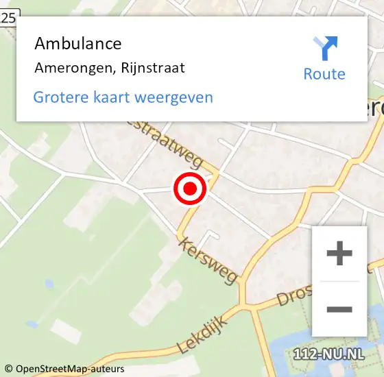 Locatie op kaart van de 112 melding: Ambulance Amerongen, Rijnstraat op 30 november 2017 17:56