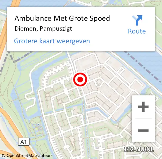 Locatie op kaart van de 112 melding: Ambulance Met Grote Spoed Naar Diemen, Pampuszigt op 30 november 2017 18:04