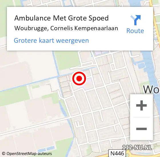 Locatie op kaart van de 112 melding: Ambulance Met Grote Spoed Naar Woubrugge, Cornelis Kempenaarlaan op 30 november 2017 18:14