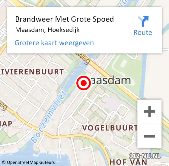 Locatie op kaart van de 112 melding: Brandweer Met Grote Spoed Naar Maasdam, Hoeksedijk op 30 november 2017 18:37