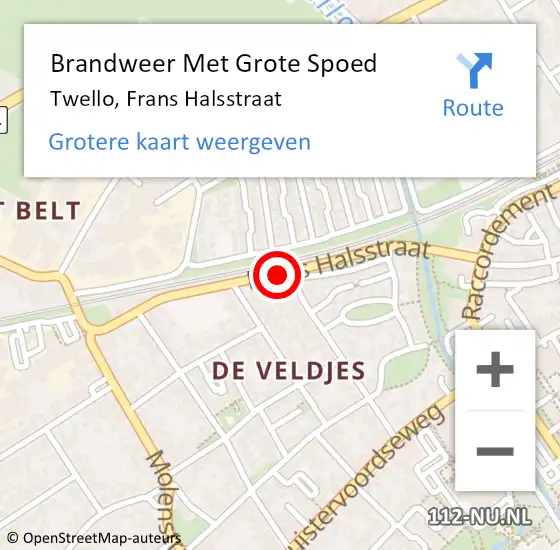 Locatie op kaart van de 112 melding: Brandweer Met Grote Spoed Naar Twello, Frans Halsstraat op 30 november 2017 18:51