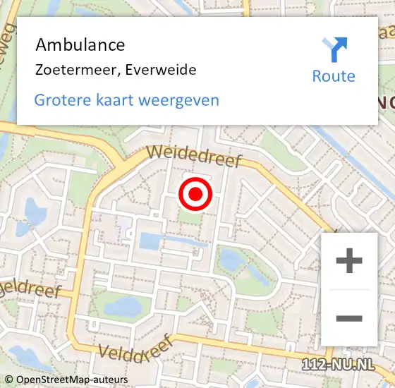 Locatie op kaart van de 112 melding: Ambulance Zoetermeer, Everweide op 30 november 2017 21:30