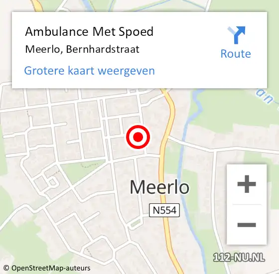 Locatie op kaart van de 112 melding: Ambulance Met Spoed Naar Meerlo, Bernhardstraat op 30 november 2017 22:53
