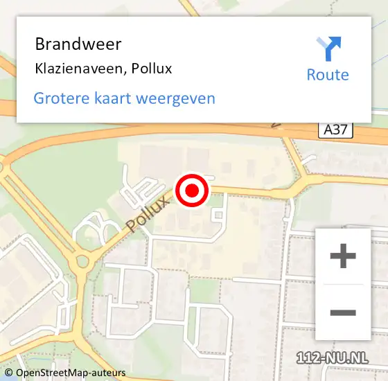 Locatie op kaart van de 112 melding: Brandweer Klazienaveen, Pollux op 30 november 2017 23:09