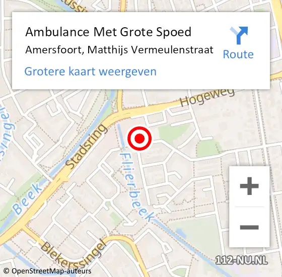 Locatie op kaart van de 112 melding: Ambulance Met Grote Spoed Naar Amersfoort, Matthijs Vermeulenstraat op 1 december 2017 00:12